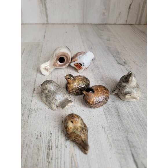 Bird mini‎ ceramic brown figure animal Robin xmas set decor - Picture 5 of 5